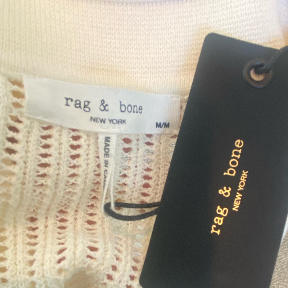 rag & bone Cream Open Knit Polo Style Summer Sweater Medium Cotton Blend NWT - Picture 3 of 12
